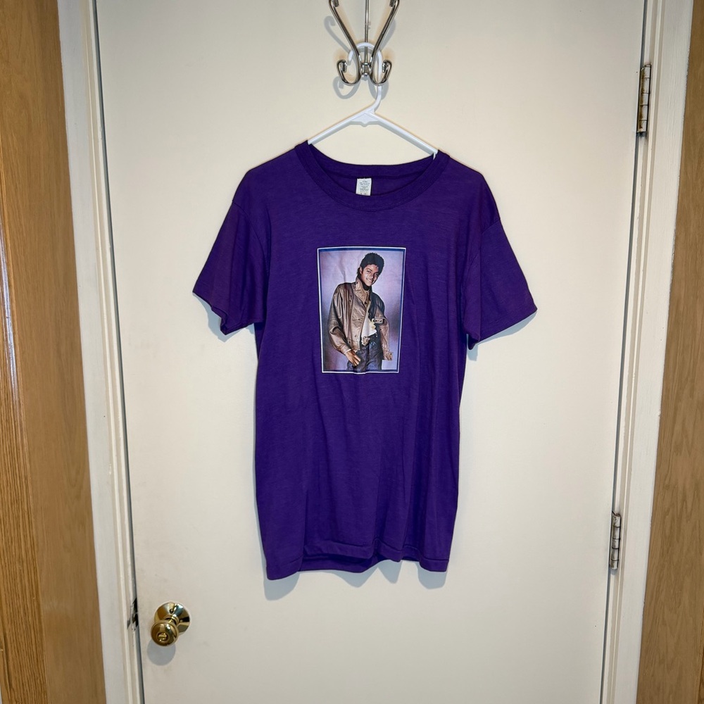 Vintage Michael Jackson T Shirt Mens XL Purple 80s Graphic Tee Single Stitch USA